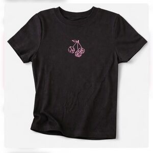 NWT Cherry Dice Graphic Crop Tee Black Pink Cute Y2K